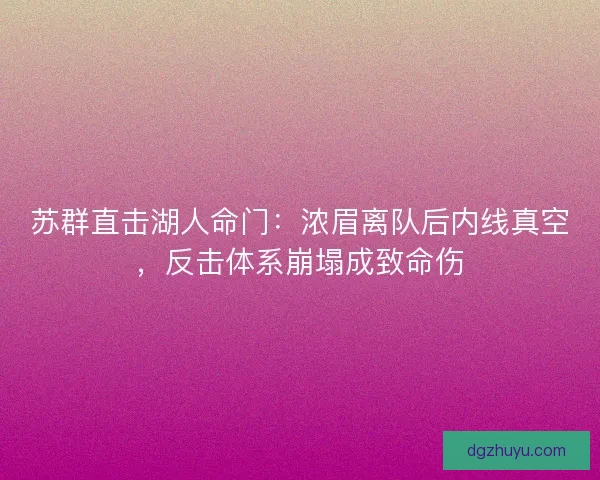 苏群直击湖人命门：浓眉离队后内线真空，反击体系崩塌成致命伤